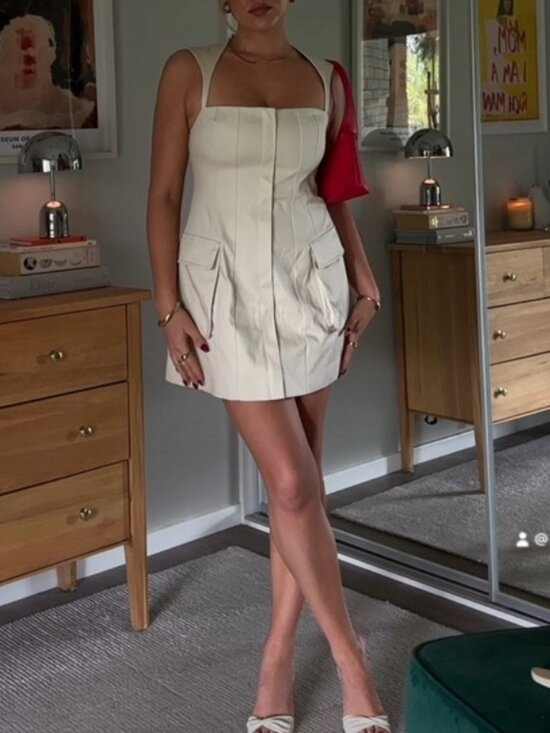casual mini shift dress Red Pinstriped Denim Size:0XL Fitted Non Wedding Guest-The Wedding Guest Sometimes the best style